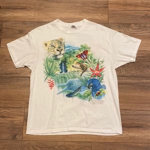 Vintage 90s Harlequin Rainforest Art Double Sided T Shirt Size XL